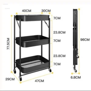 3 Tier Fully Metal Fold Away Trolley Imported Made in China 🇨🇳