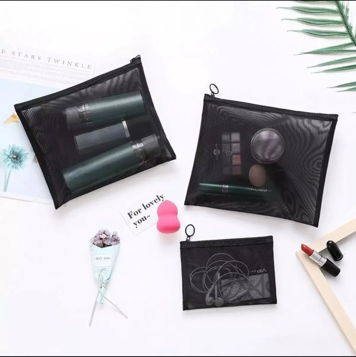 3pcs Makeup Pouch Net