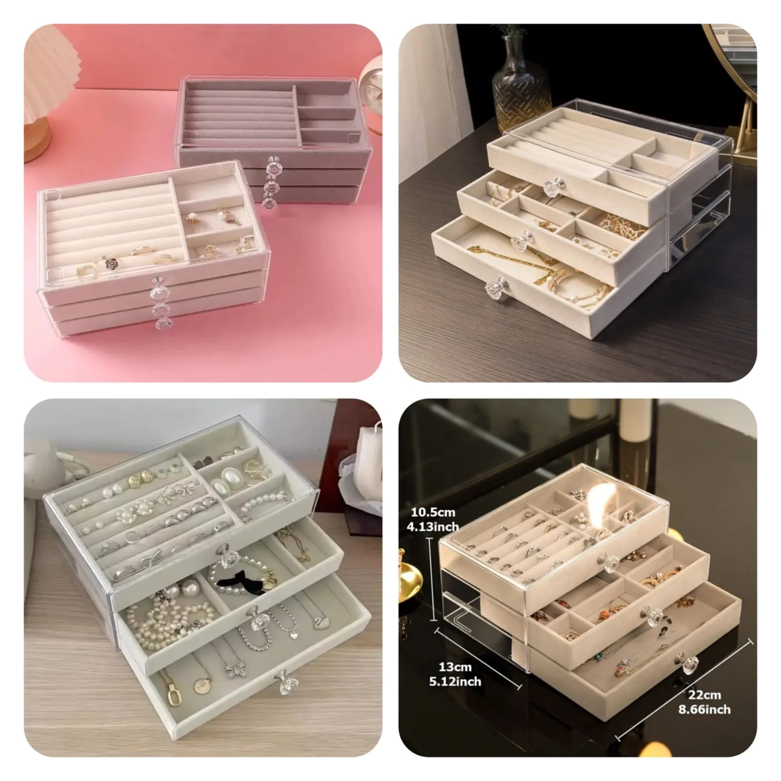 Acrylic 3Drawer Jewelry Organizer (Box Packing) Random Colours