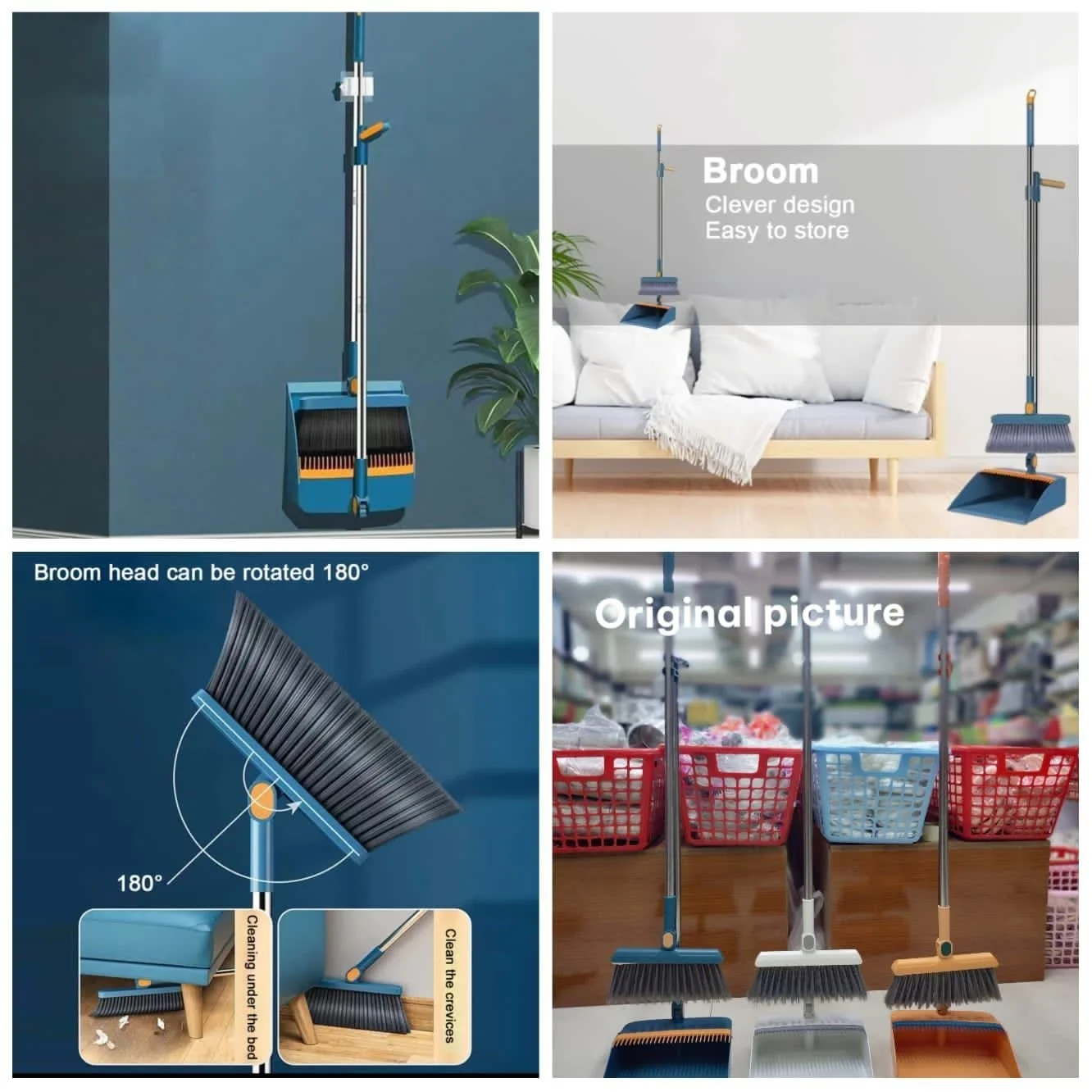 Broom and Folding Dustpan Set