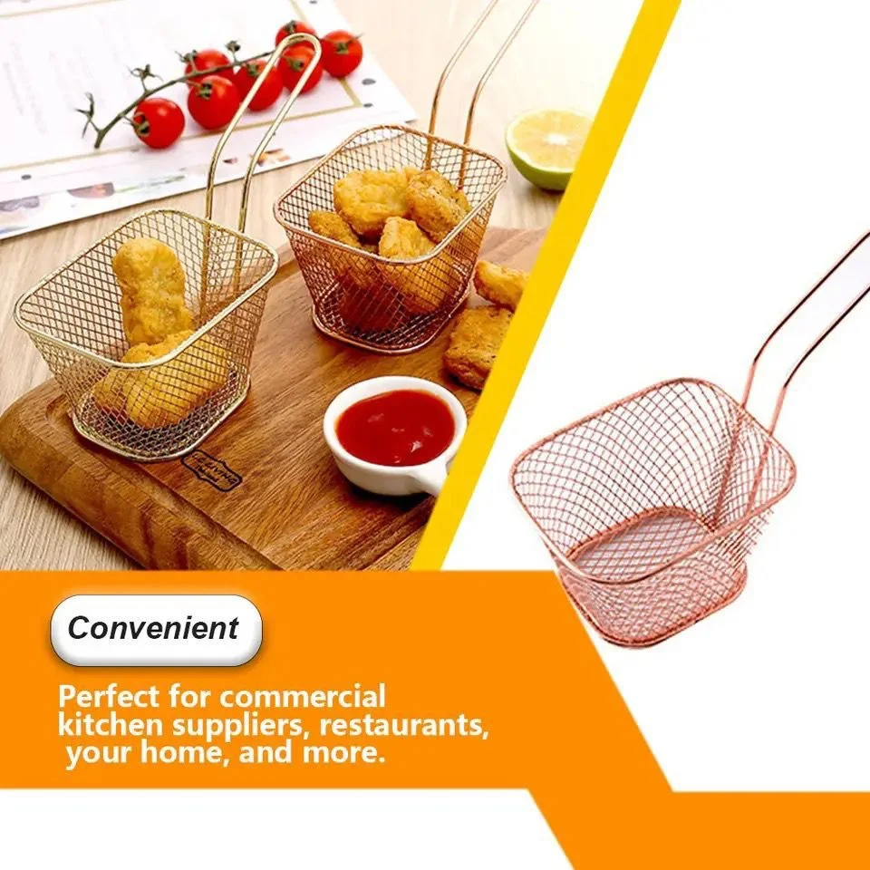 Golden Square Frying Serving Deep Fry Basket French Fries Mesh Wire Net Strainer For Restaurant And Kitchen