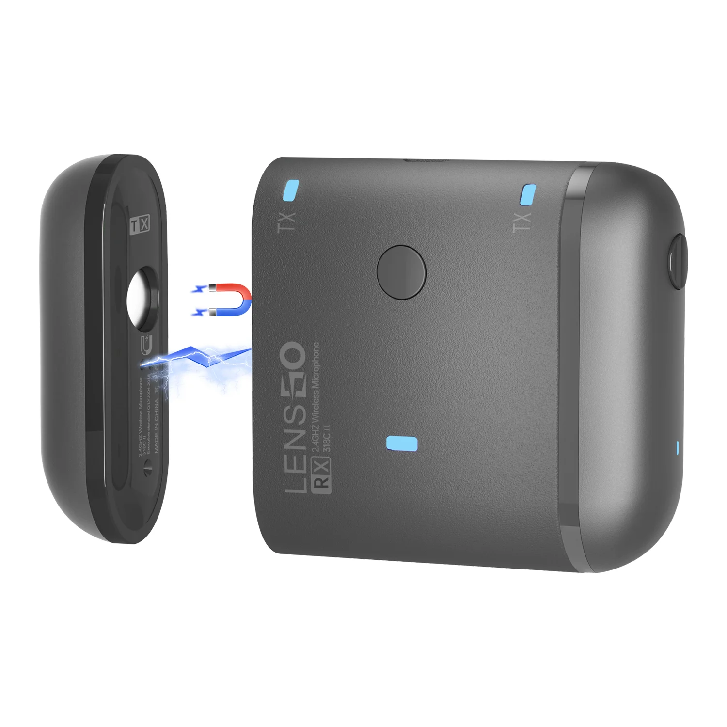 LENSGO 318C II Dual Wireless Lavalier Microphone – 2.4GHz Tech, Real-Time Monitoring, Magnetic Charging