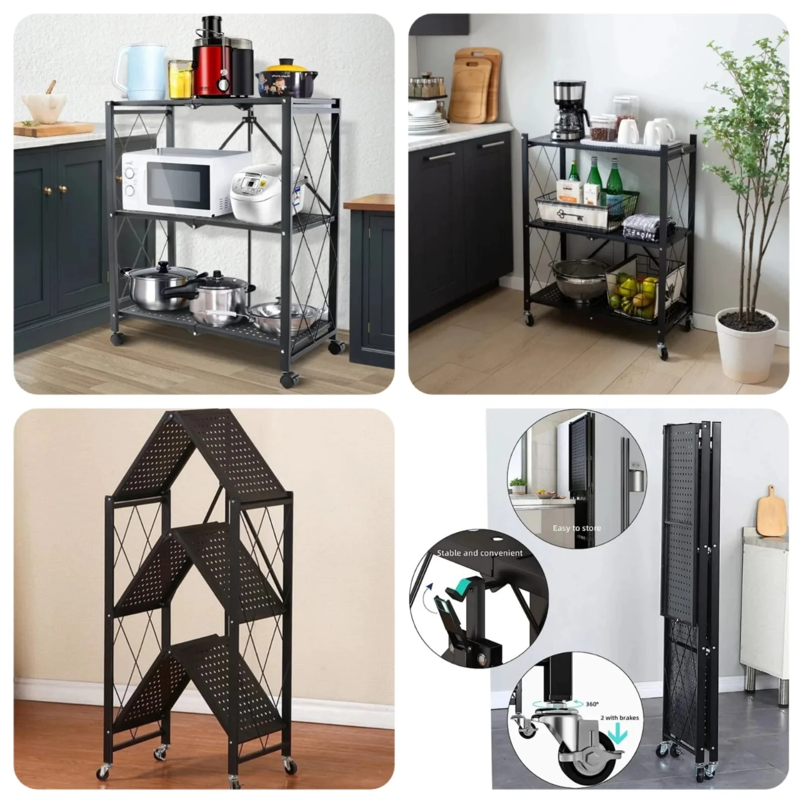 Metal 3 Layer Foldable Kitchen Trolley (Box Packing)