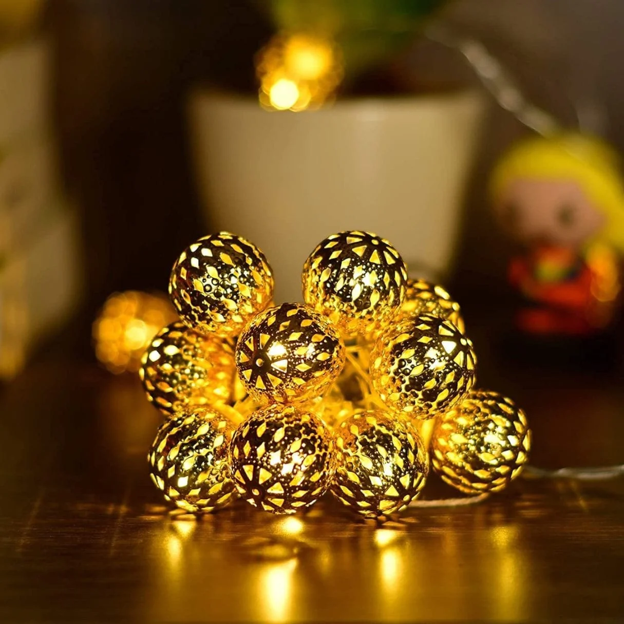 hopping Wave 10Led Small Ball Golden Metal String Light Metal Fairy Lights for Home Decoration
