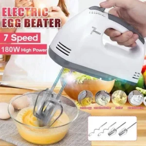 National Scarlett Hand Mixer – 7 Speed Egg Beater with Chrome Beater + Dough Hook