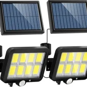 Solar Lights Outdoor, Pack of 2 320 COB LED Wired Motion Sensor Security Flood Light with 16.4Ft Cable, Adjustable 3 Modes, IP65 Waterproof